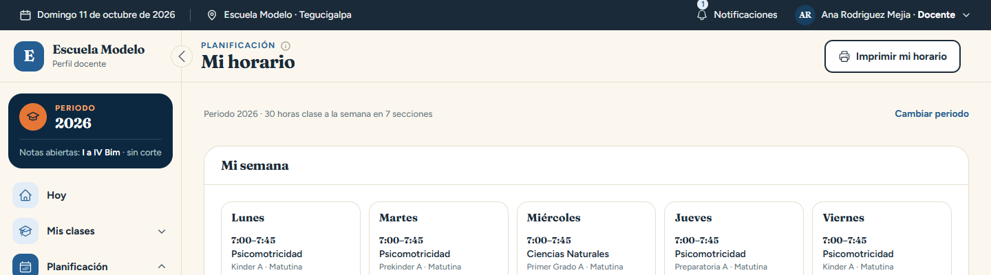 Horario semanal del docente